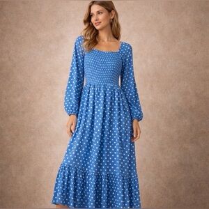 Anthropologie x Dolan Smocked Polka Dot Dress